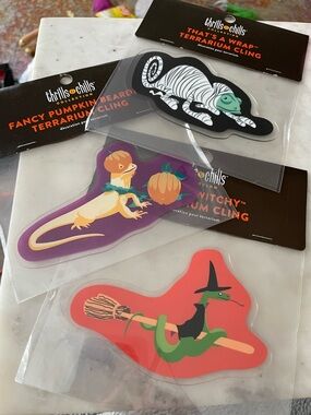 Set of 3 Never Opened Halloween Terrarium Reptiles Critter Clings